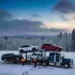 AI-powered snowbird car shipping carrier transporting vehicles for seasonal travelers.