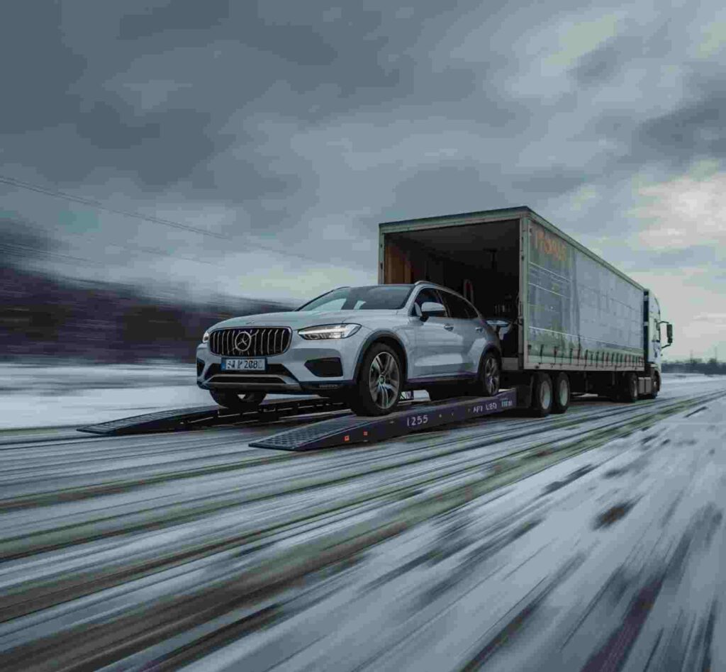 a car being shipping during the winter months