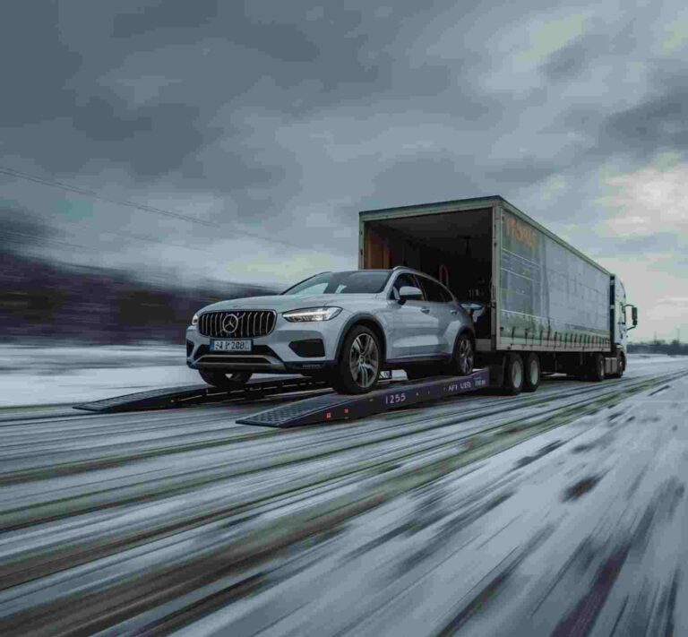 a car being shipping during the winter months