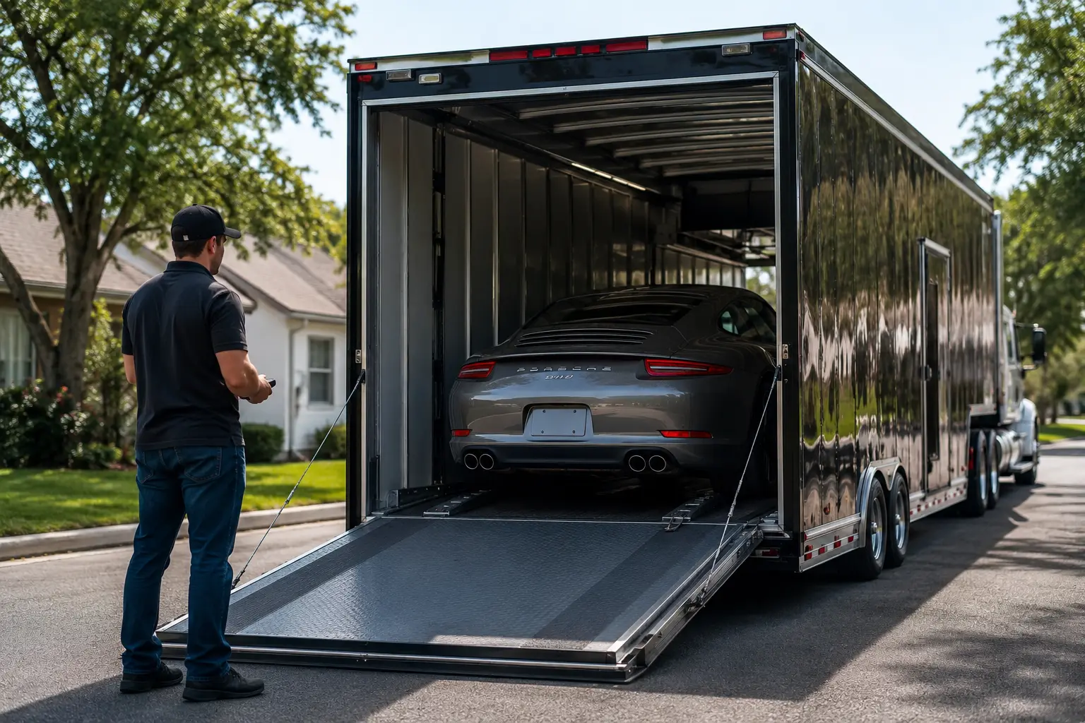 a person using enclosed transport for car shipping