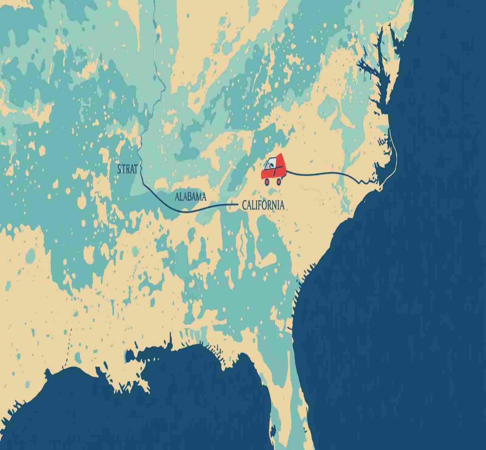 Alabama to California car shipping route map